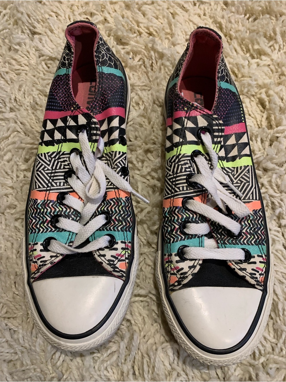 80s Inspired Art Print Neon Converse Shoes US 7 CTAS